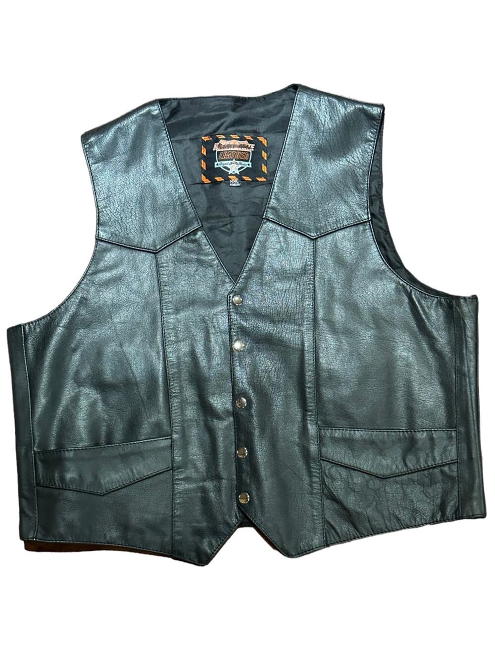 Interstate Leather Mens XXL Black Leather Snap Front Vest